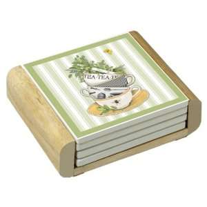  CounterArt Tea Time Design Square Absorbent Coasters in 