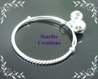 Silver Scalloped Edge Adjustable Baby Bangle Bracelet with bells 