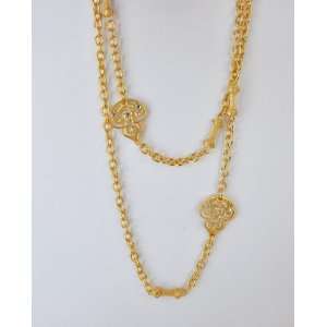 Intricate Long Gold Necklace with Crystal Accents Jewelry