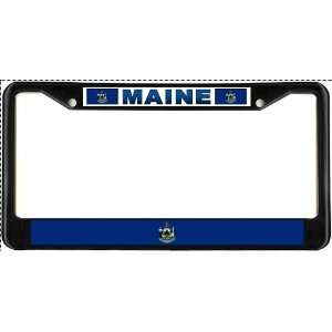  Maine ME State Flag Black License Plate Frame Metal Holder 