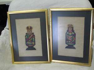 Pair @ 2 Vintage Needlepoints Hand Made Framed 14x10  