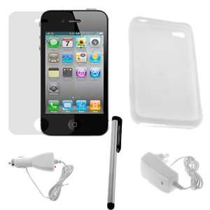   Charger + Home Travel Charger + Silver Stylus for Apple iPhone 4 4G