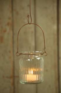 Rustic Chic Glass & Wire Jelly Jar Hurricane Hanging Lantern Candle 