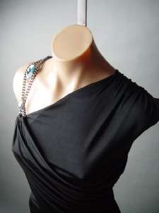 JEWELED Sari Wrap Style Draped Black Mini fp Dress M  