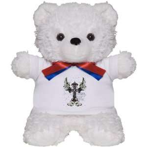  Teddy Bear White Scripted Winged Cross 