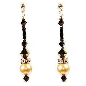   Pearl Charming Long Dangling Earrings. Gold Jet Color 