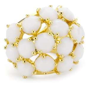  Trina Turk Jewel Encrusted Opaque White Ring, Size 6 