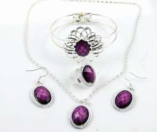 fashion silver plated Resin bead necklace earring ring set K4  
