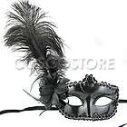 Venetian Mardi Gras Masquerade Mask FlowerFeat​her BLACK