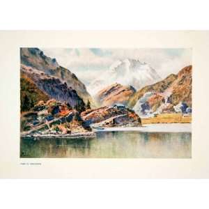  1907 Color Print Ligo Cavloccio Lake Mountain Hills 