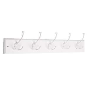   Hook Rail with 5 Flared Top Hooks, White and White