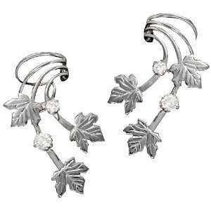   Silver Left And Right Pierceless Maple Leaves Ear Cuffs Jewelry