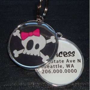  Girly Skull with Pink Bow Pet Tag 