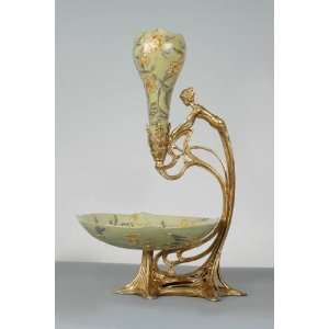  Porcelain Vase And Server With Brass Sculpture