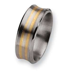  Titanium 14k Gold Inlay 8mm Concave Band Jewelry