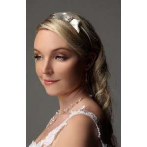    White Satin Bridal Headband With Offcentered Bow IHD008 Beauty