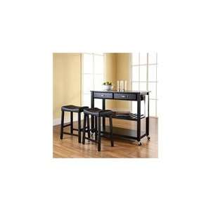 Solid Black Granite Top Kitchen Cart / Island in Black with 24 Saddle 