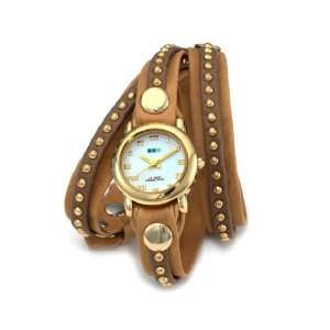   La Mer Collections   Bali Stud Camel w/ Gold Leather Wrap Watch