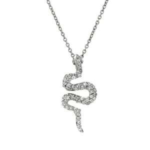  Silver Snake Necklace Crystal Diamond Pendant with Black Diamond 