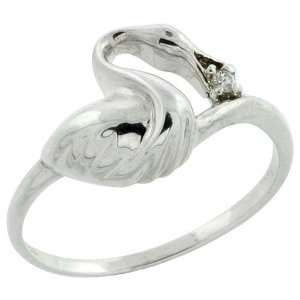    Sterling Silver 7/16 (11mm) Crane Ring w/ CZ Stone size 6 Jewelry