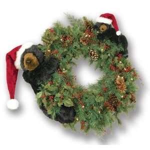  Christmas Holiday Wreath Stuffed Black Bear Berries Pine 