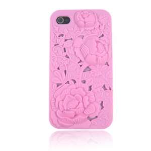  Pink 3 D Rose Flower Silicone Case for Iphone 4 & 4S Cell 