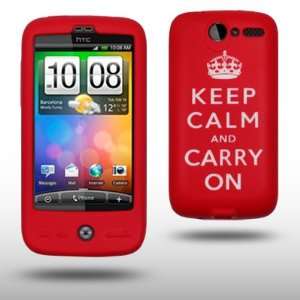  HTC DESIRE KEEP CALM AND CARRY ON RED SILICONE SKIN CASE 