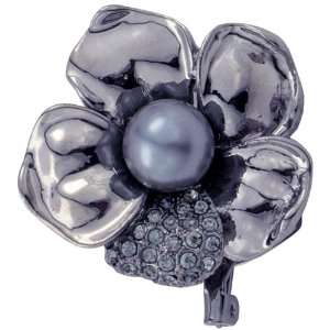 Black Flower Austrian Crystal Pearl Pin Brooch Jewelry