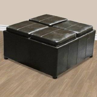   Brown Leather Storage Cocktail Coffee Table Ottoman