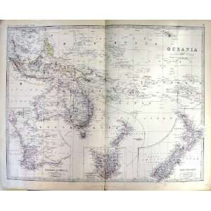  JOHNSTON ANTIQUE MAP 1883 OCEANIA MELANESIA AUSTRALASIA 