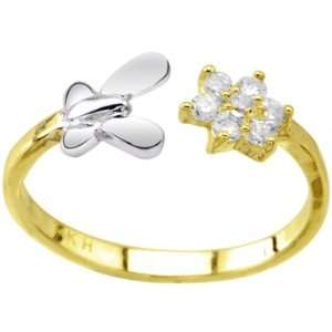   14K Yellow White Gold Butterfly Flower Adjustable Toe Ring Jewelry