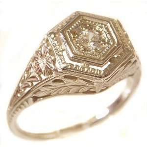   Gold Antique Style Filigree .18ct Cubic Zirconia Ring, Sz 7 Jewelry