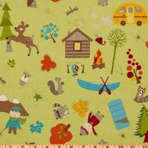  44 Wide Fox Trails Camping Green Fabric By The Yard 