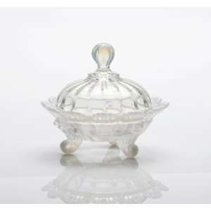 Solid Crystal Opalescent Glass Footed Covered Candy Dish  