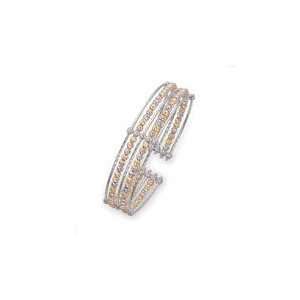 14K Tricolor Gold Twisted Diamond Cut Beaded Bangle Bracelet 12.7mm 