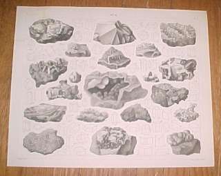 1851 Antique Print Mineralogy Minerals & Crystals Quartz Hematite &c 