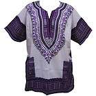   Dashiki African Mexican Hippy T Shirt Top up to XXL White / Purple
