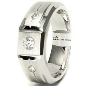   14K White Gold Geometric Design High End Mens Diamond Wedding Ring