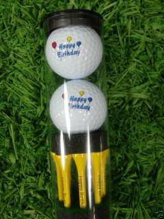 Golf balls and tees say Happy Birthday. Great gift   