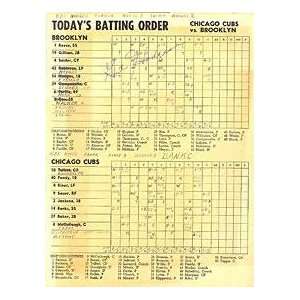  Isbella Game Menu and Batting Order 1954 Cubs vs. Dodgers 