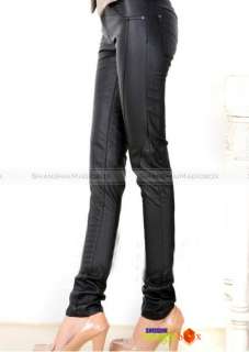 Women Fashion Slim Fit PU Leather Pencil Pants Trousers Brown Black 
