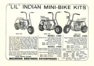 Vintage & Rare 1965 Lil Indian Models 300, 400 & 500 Mini Bike Ad 