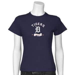  Detroit Tigers Navy Blue Ladies Banner T shirt Sports 