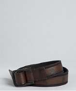 Original Penguin black and brown canvas and leather logo d ring belt 