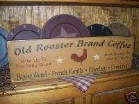 PRIMITIVE SIGN~~OLD ROOSTER BRAND COFFEE~KITCHEN~BREWED  