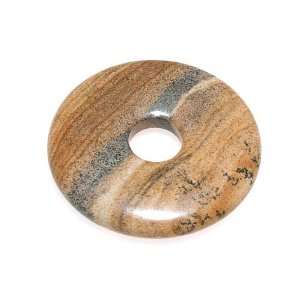  Picture Jasper Tan And Brown Donut Pendant Bead 50mm (1 