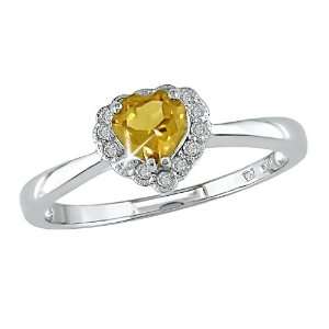 10K White Gold, Diamond and Citrine Ring, (.07 cttw, GH Color,I2 I3 