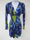 MARA HOFFMAN Blue Green Printed Silk Long Sleeve Mini Dress Sz XS 