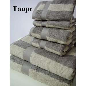  8pcs Egyptian Cotton Stripe Bath Towel Set Taupe (Includes 