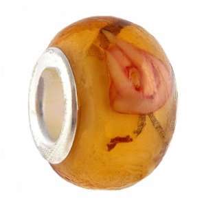   Style Lampwork Glass (14mm x 10mm) (fits Troll too) ~ Peach with Pink
